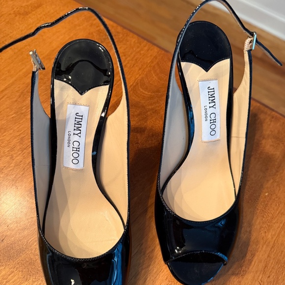 Jimmy Choo Nova 100 Black Patent Leather Peep Toe Pumps size 38.5 - Picture 5 of 5